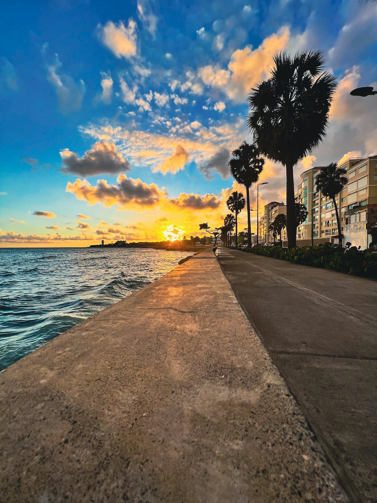 Santo Domingo's Malecón oceanfront promenade at sunset, Dominican Republic